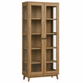 Estantería de madera natural con puertas de vidrio templado 180x80x30 cm