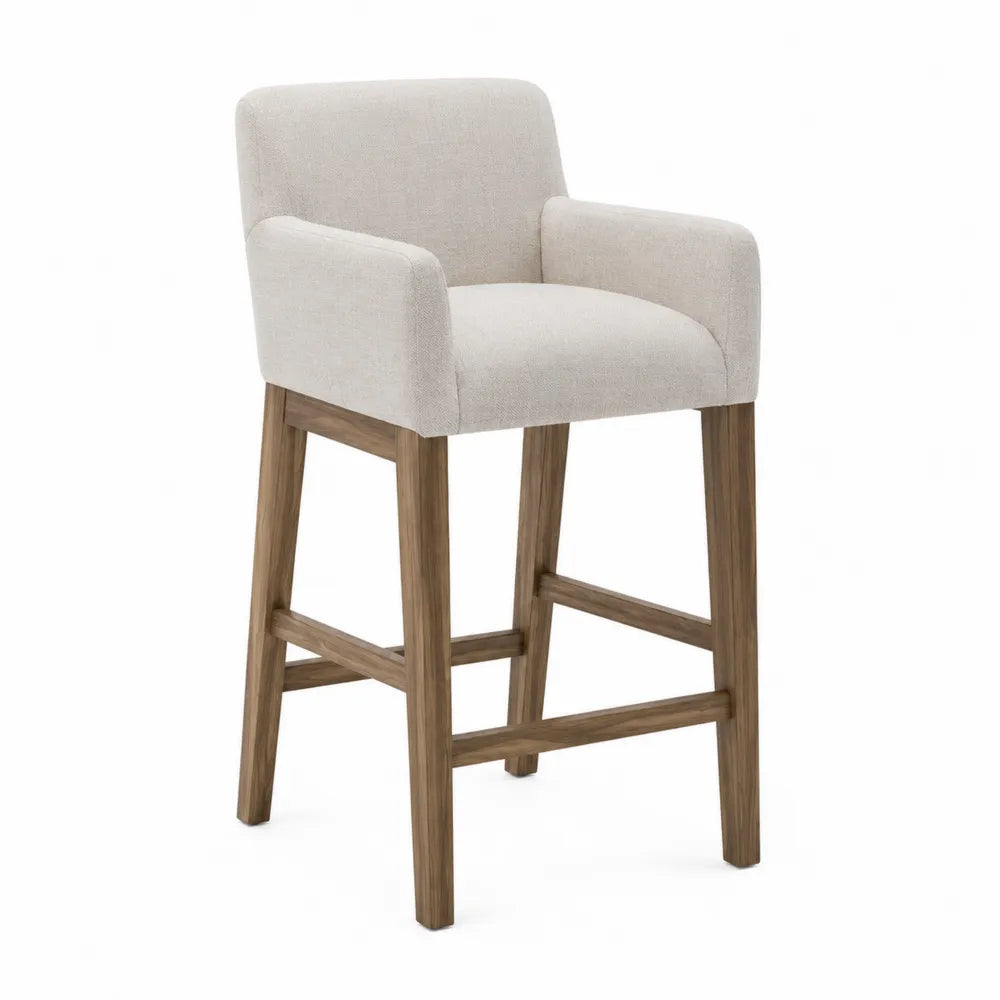 Silla alta de madera y poliéster beige 104 cm