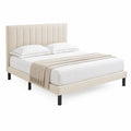 Cama tapizada beige con cabecero de paneles 200x160 cm