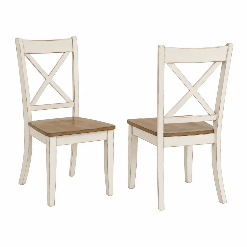 Juego de 2 sillas de madera blanca y roble, diseño cruzado
