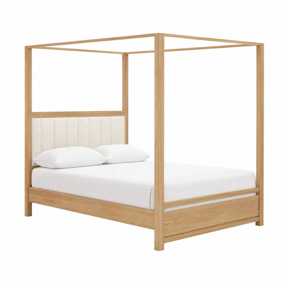 Cama con dosel de madera maciza y cabecera de poliéster 200x160 cm