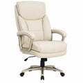 Silla de oficina de cuero sintético beige con base metálica giratoria