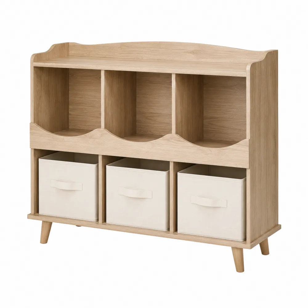 Estantería de madera con cajones de tela 90x30x80cm