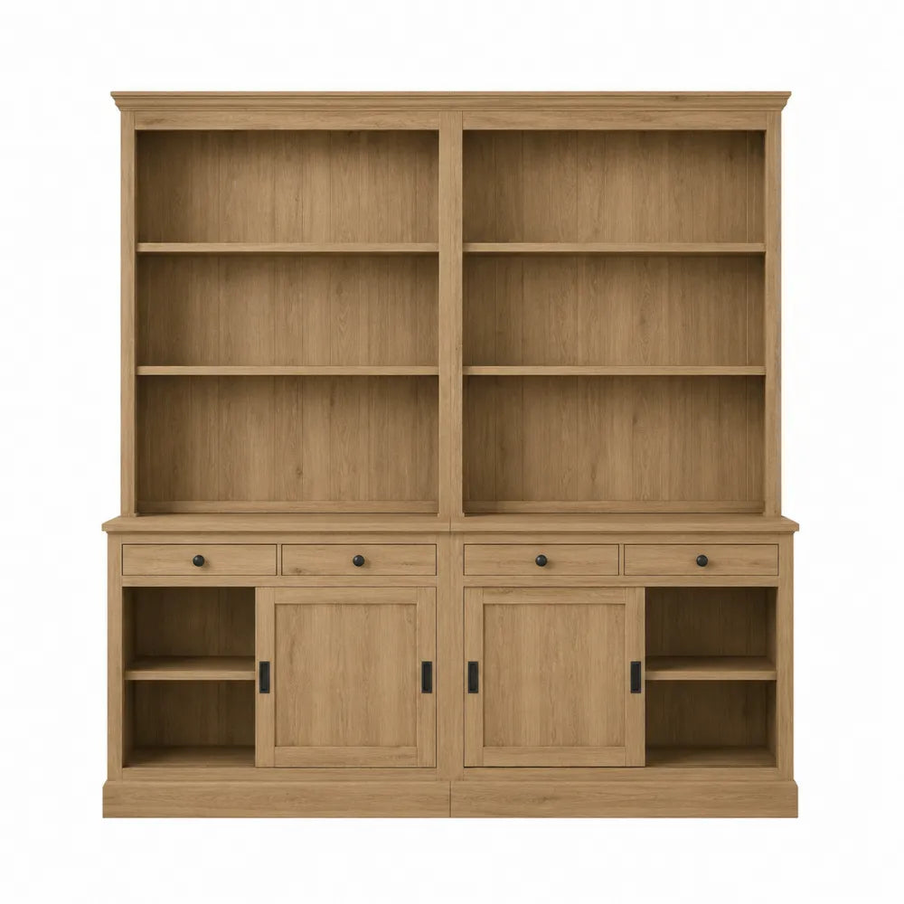 Librería de Madera de Roble con Puertas Correderas y Cajones