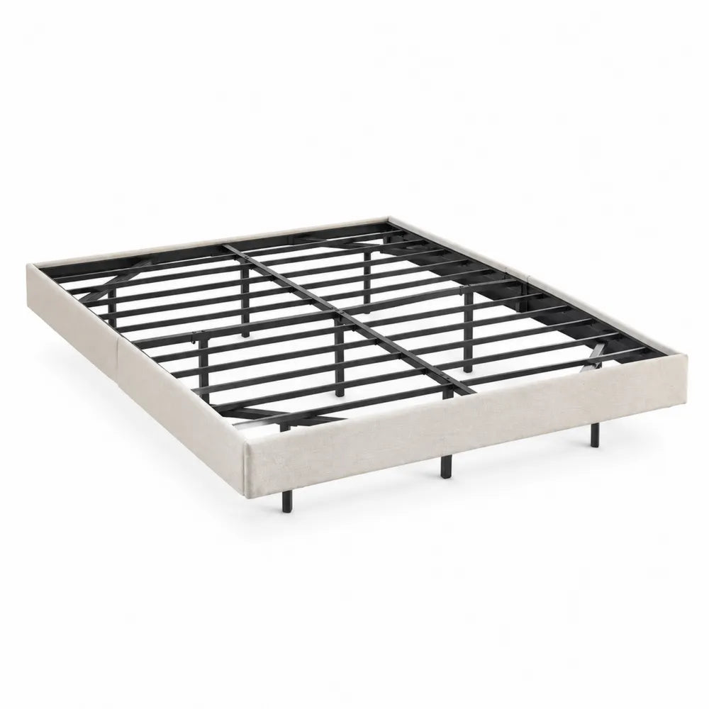 Cama de metal con marco tapizado en poliéster beige 200x160 cm