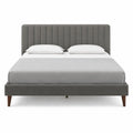 Cama tapizada en poliéster gris antracita con patas de madera