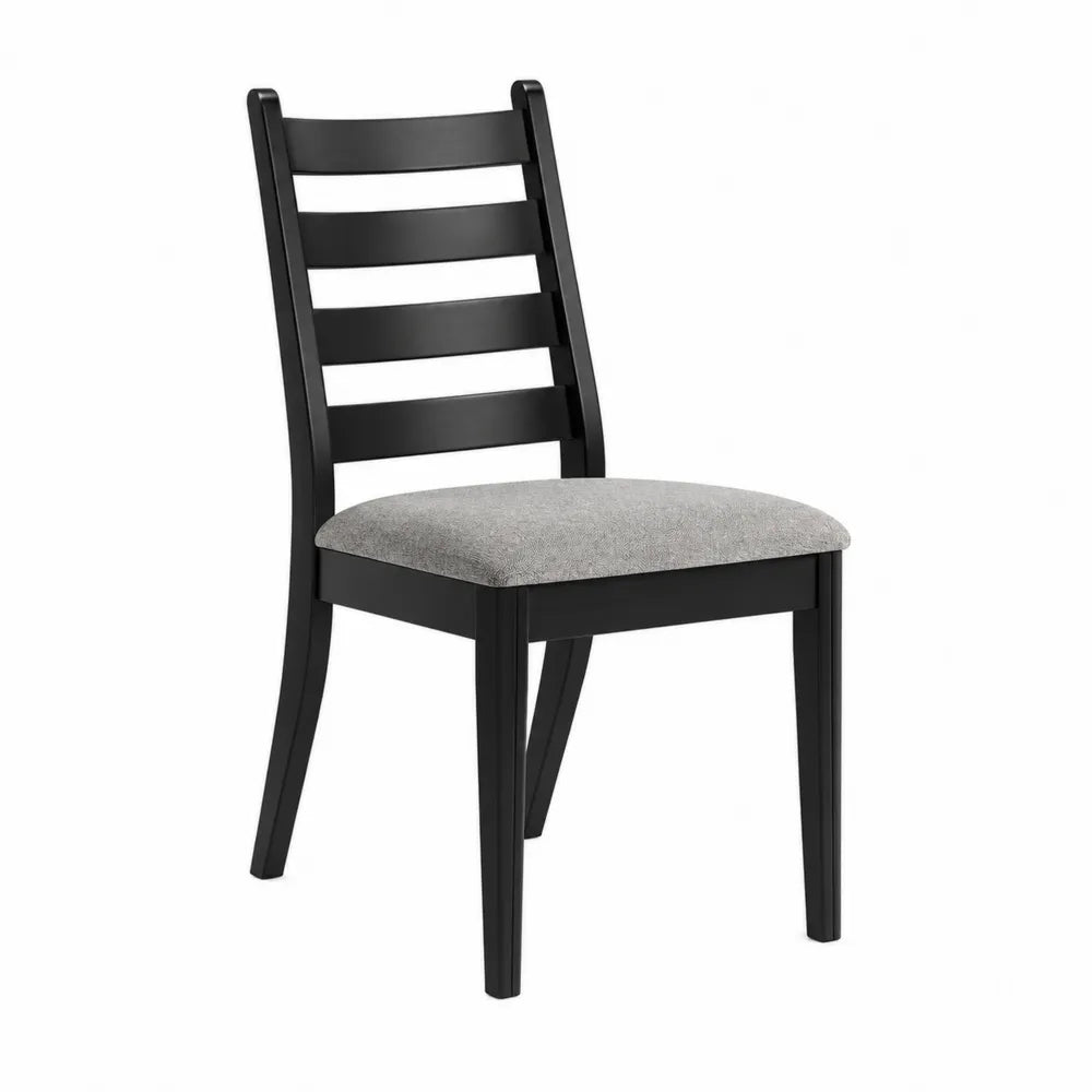 Silla de madera negra con asiento de poliéster gris