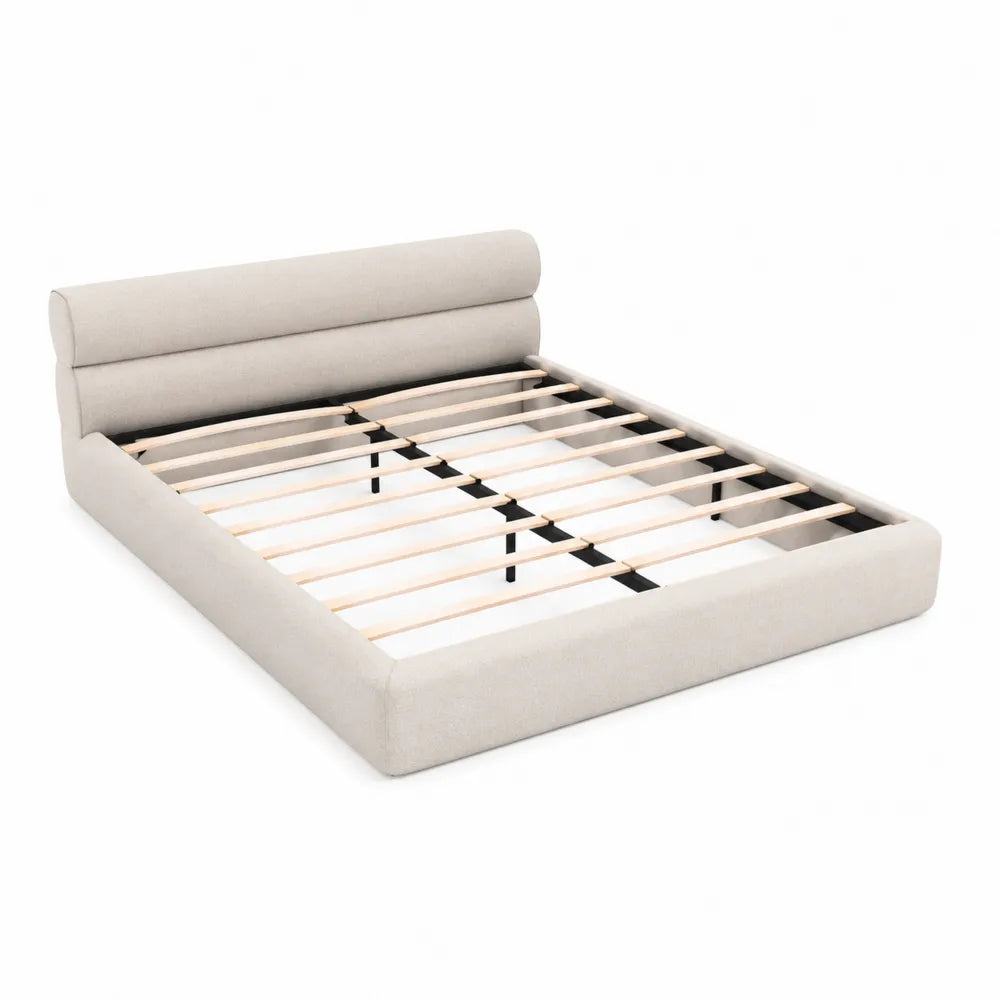 Cama de madera tapizada en poliéster beige 200x160 cm
