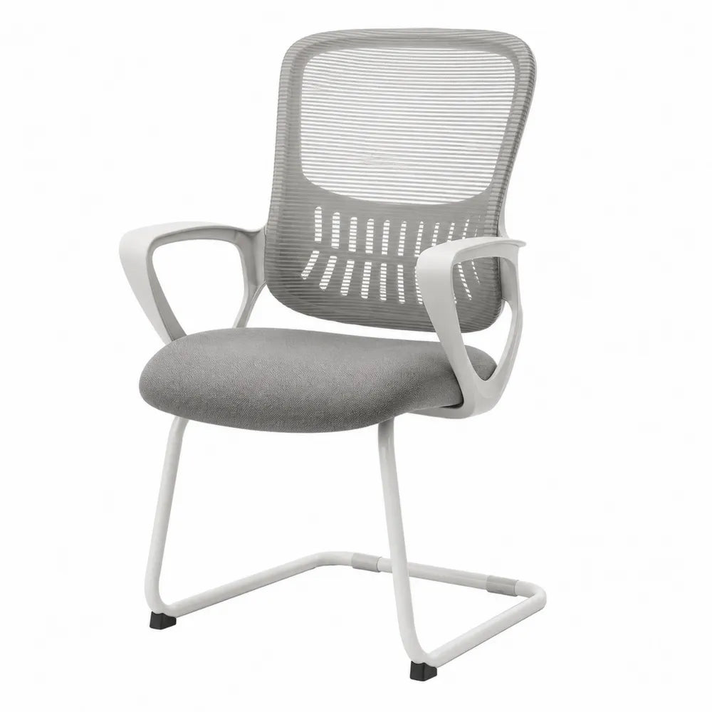 Silla de oficina de malla y metal blanca