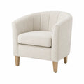 Sillón de tela bouclé beige con patas de madera