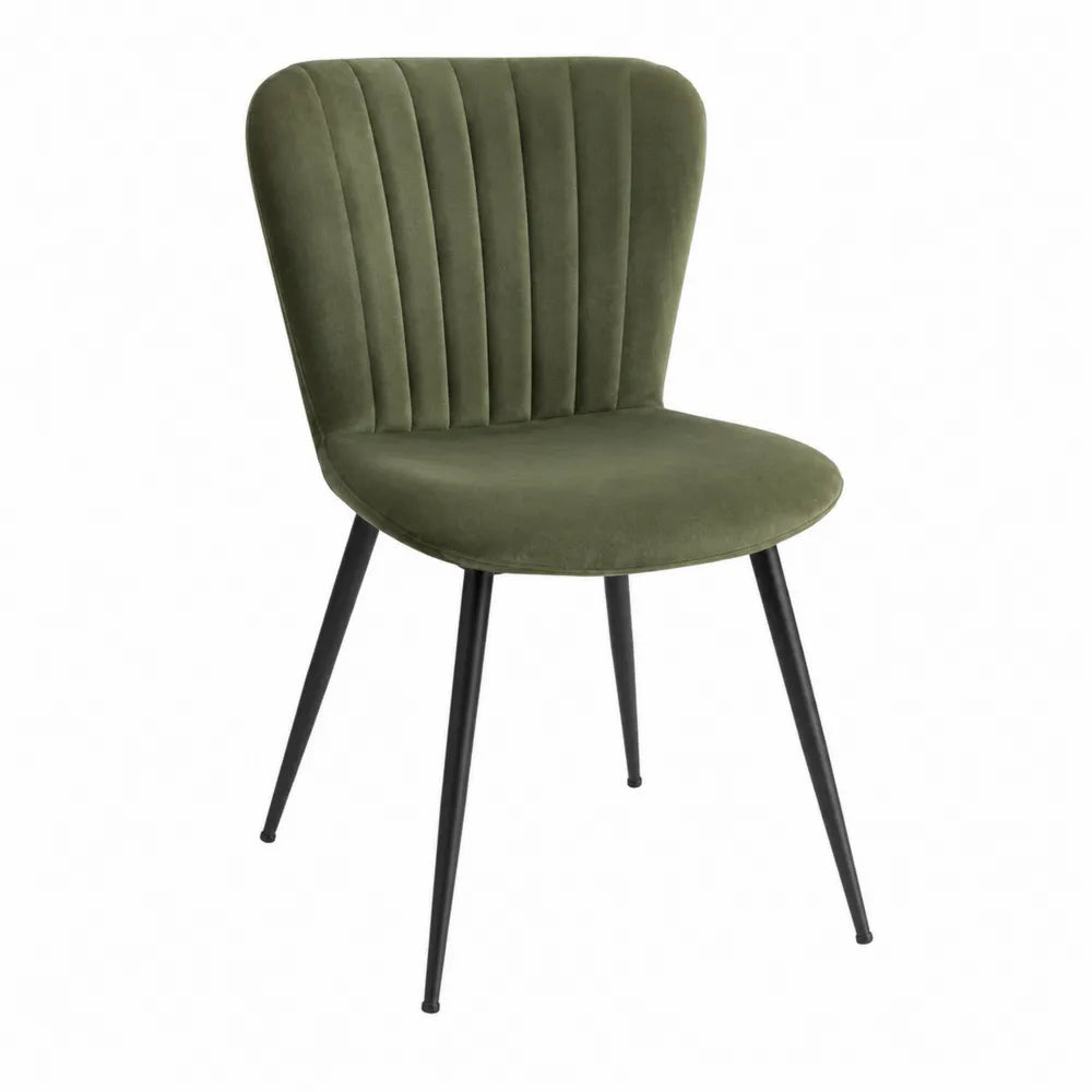 Silla de comedor de terciopelo verde oliva con patas metálicas