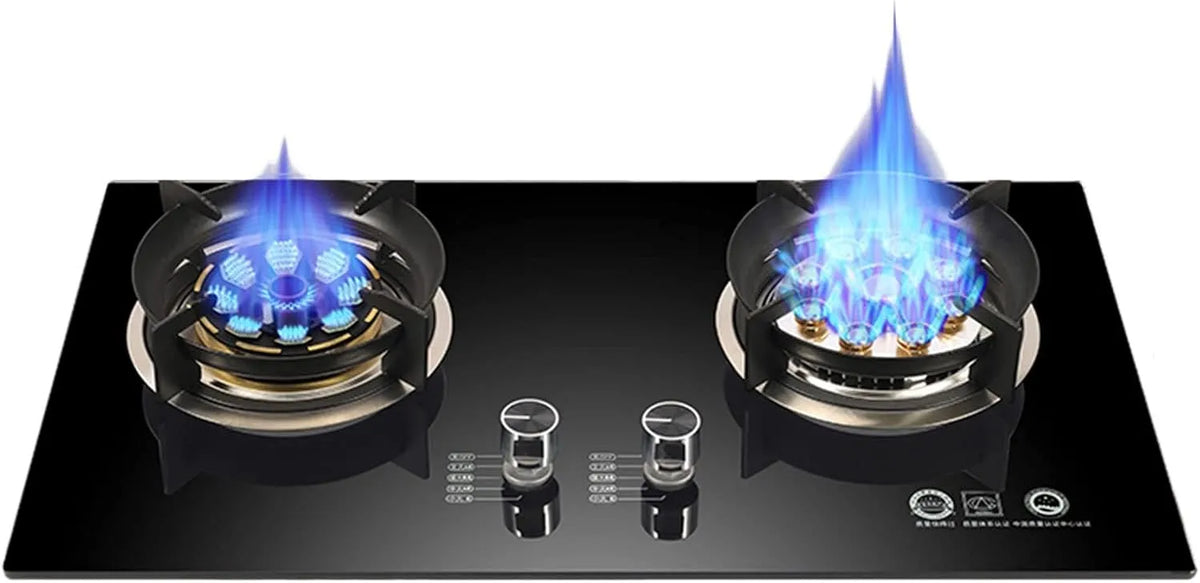 belund, Kogeplader, Gaskomfur, komfur, 2 brændere, hærdet glas, Bygning-i gaskomfur, LPG / NG, Sort, 8 kW, 5, 2 kW, 2.2 G