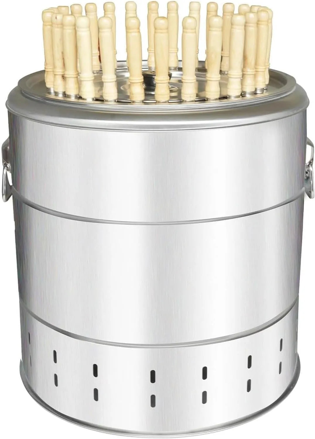 Generisch, Kulbriketter, Rustfrit stål kul Grill komfur - røgfri tønde moker hængende grill med 28, Sølv, 30 cm, 42 x 39 cm