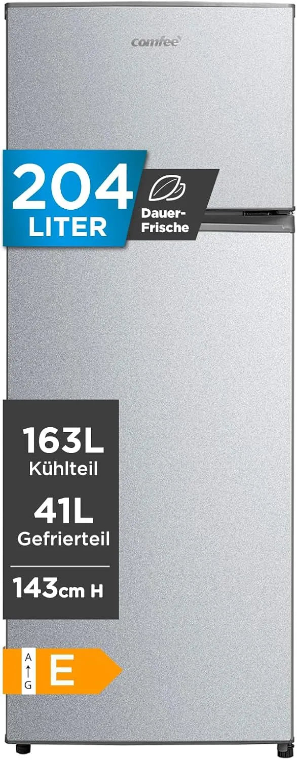 Comfee RCT284DS2, Køle-/fryseskabe, Komgebyr 204 L Køleskab fryseplade, klasse E, Sølv, 204 L, 163 l, 41 l, 176 kW