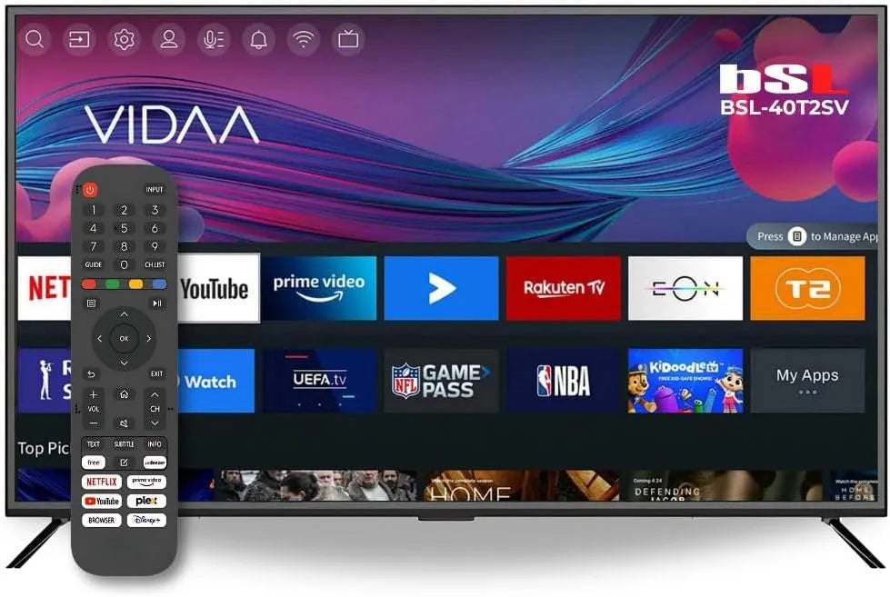 BSL BEAUTIFUL SOUND LINE DVBT2/S2 BSL-40T2SV, Bærbare TV'er, VIDAA Smart TV, 101, 6 cm (40 tommer), WLAN, RJ45, Fuld HD-opløsning 1920 x 1080p, Sort