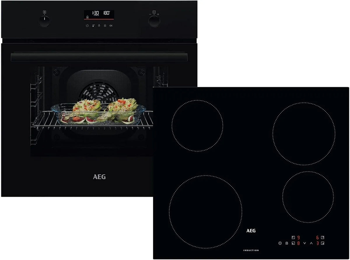 AEG AB34BP BPK53516XB, Komfursæt, Set Pyrolyse Bagning Furnace + Induktion Coost- HK834060XB, Sort, 60 cm, 65 l, 40 W