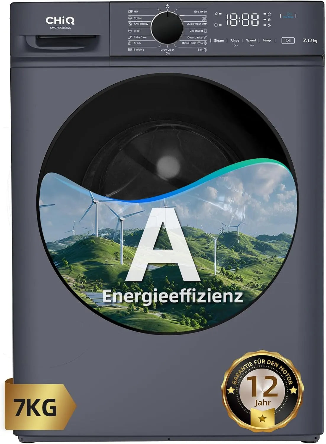 CHiQ, Vaskemaskiner, vaskemaskine 7kg, InverterMotor, EEK A, 60x46, 5x84cm, Hvid, 7kg, 46, 5 cm