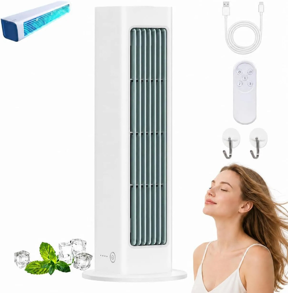 AAFGVC, Bordventilatorer, Breezamax - QIORC Breeza Max Fan Original 2026 med fjernbetjening Compact stille, Hvid, 60 g, 328 mm