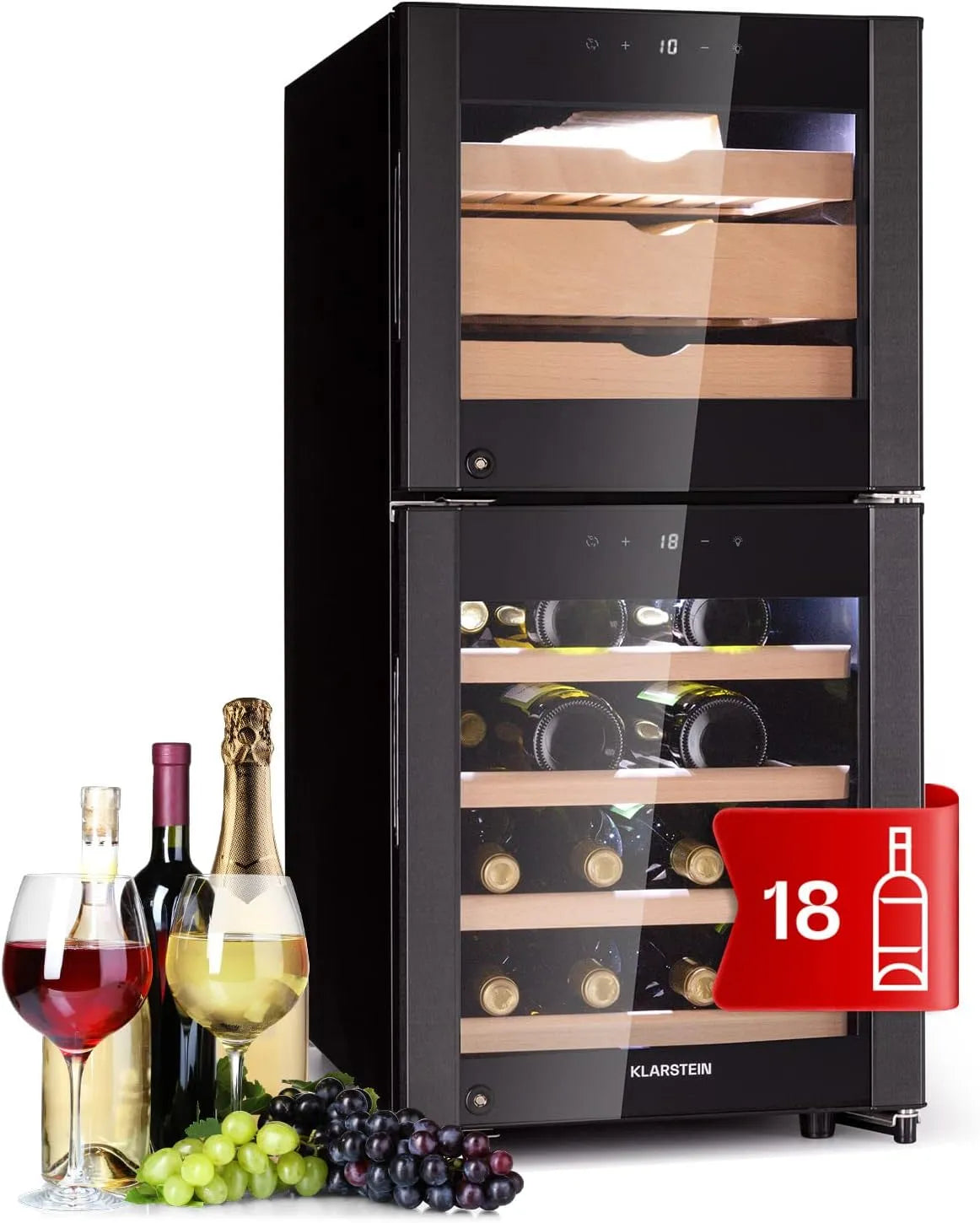 Klarstein, Vinkøleskabe, Clearstein Ost og vin køleskab, Lille drik køleskab smalle, vin køleskab med, Sort, 89L, 41 dB, 5 x 58 x 84 cm, 28 kg