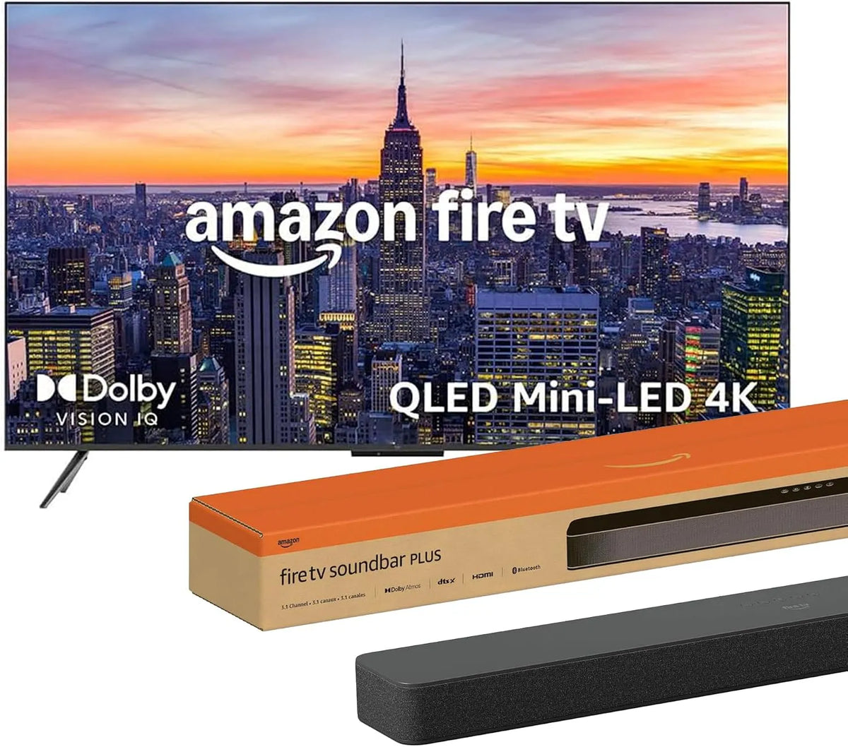 Amazon, Ember Mini LED-serien med Fire TV, QLED Smart TV med 55 tommer + Fire TV Soundbar, Sort, Mini LED, QLED, 4K, 3.1 l