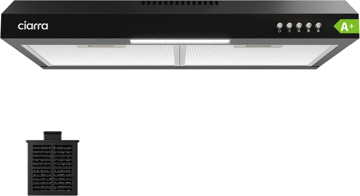 CIARRA CBCF009, Underbyggede emhætter, A + -området hætte understruktur 60 cm cirkulerende lufthætte 3 effektniveauer, Sort / sølv, 60 cm, 61 dB