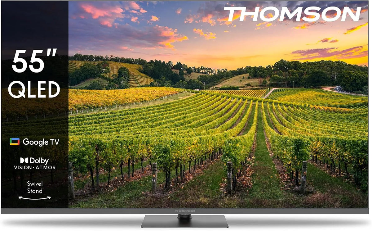 Thomson 55QG6C14, 55 inches (139cm) QLED Plus Central Feet Google Smart TV, Wi- Fi, Dolby Audio, Sort, 55 inch, 139cm, QLED, 4K