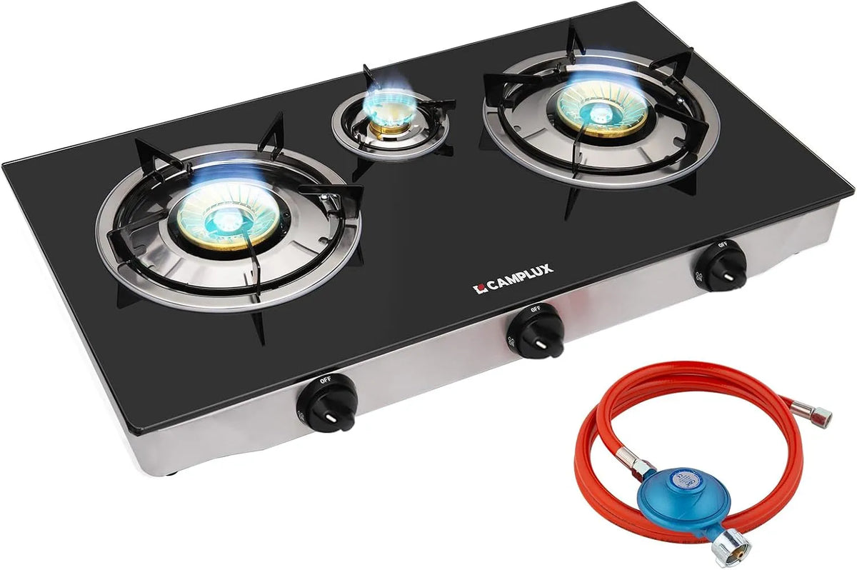CAMPLUX TC03GB 50mbar, Kogeplader, 5cm/ 3 Flammeglas gas kogeplade / 6, 25 kW LPG gaskomfur / carriable camping, Sort, 5cm, 03G, 6, 25 kW