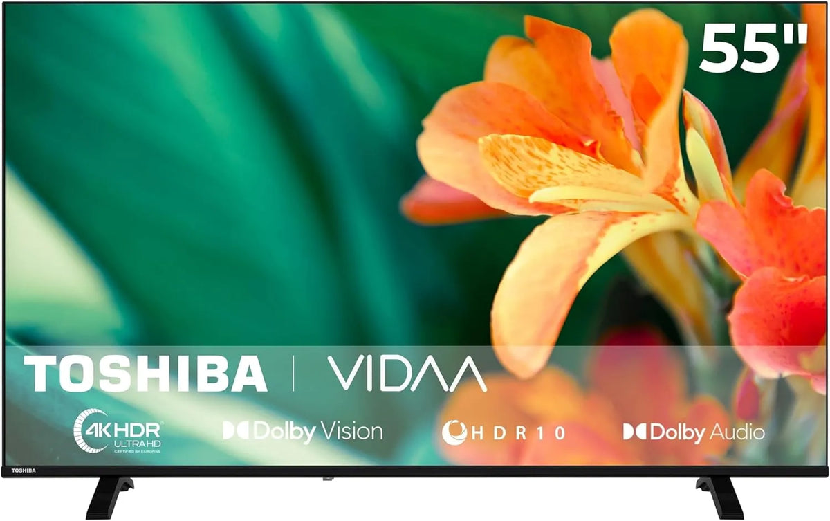 TOSHIBA 55UV1563DDW, Bærbare TV'er, Fernreal 55 tommer VIDAA Smart TV med 4K UHD opløsning, Sort, 4K, 139 cm