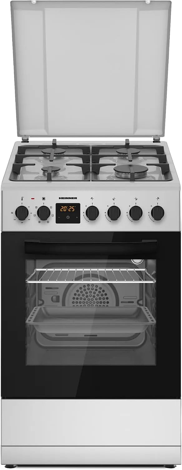 HEINNER HFSC-S65MIXFD-SL, Komfurer, 50 × 60cm Kombiovn med 4 gaskolber & Elektrisk ovn, timer, grill, Sølv, 50 × 60cm, 4 g