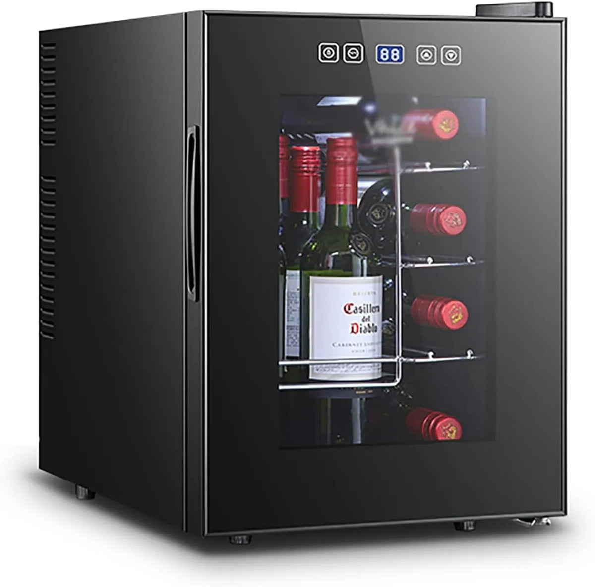 RUYICZB, Vin- og champagnekølere, Vinkøleskab til 10 flasker, termoelektrisk køleskab, fritstående lille vin, Sort, 58 x 19, 29 x 18
