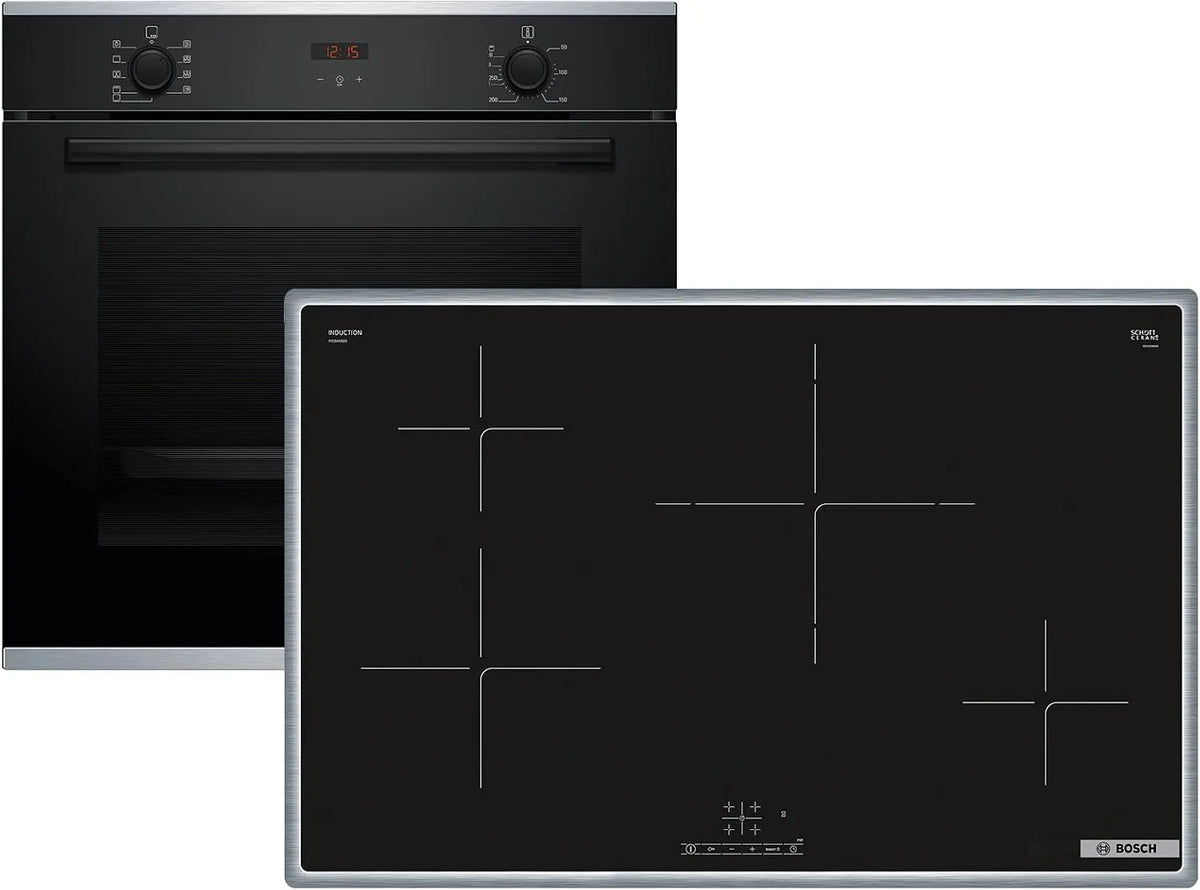 Bosch HBD434FH83 HBA234BB3, Komfursæt, Bageovn + PIE84KBB5E induktionsbeholder, Sort, 80 cm, 71 l, 4 g, 210 mm