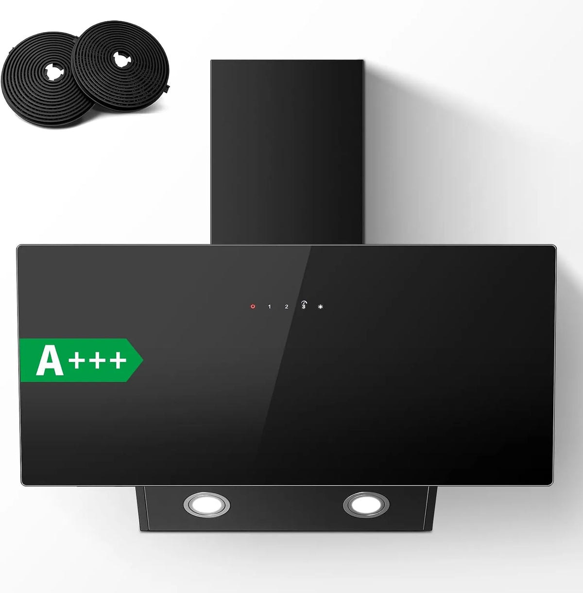 TopStrong, Væghængte emhætter, range hætte 90 cm, hætte recirkulerende luft / udstødningsluft med 450 m3 / h, A, Sort, 90 cm, 8 kW, 58 dB