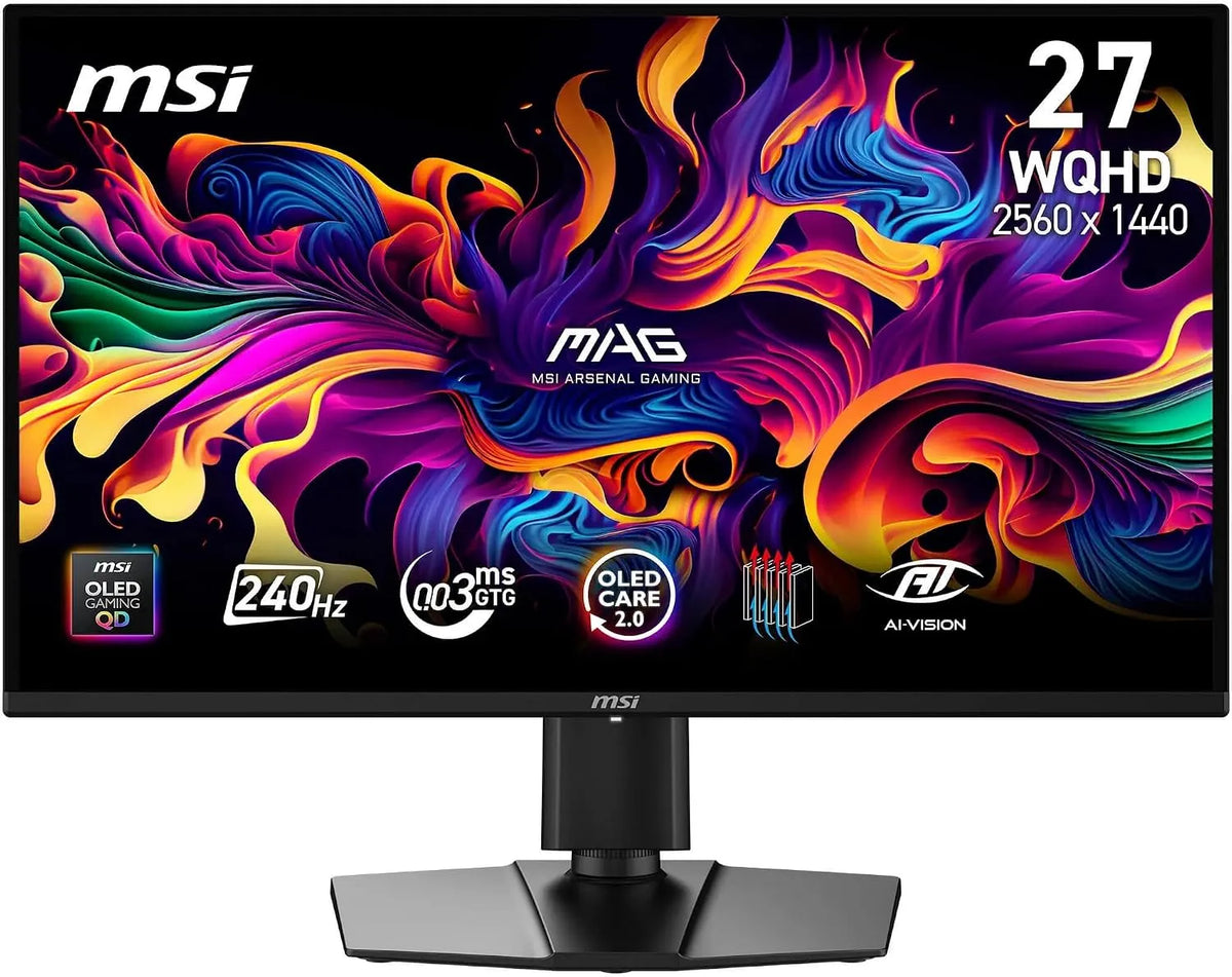 MSI 274QP, Skærme, MAG QD- OLED X24 Gaming Monitor 26, 5 tommer WQHD, Sort, OLED, 24 G, 240 Hz, 13000 V