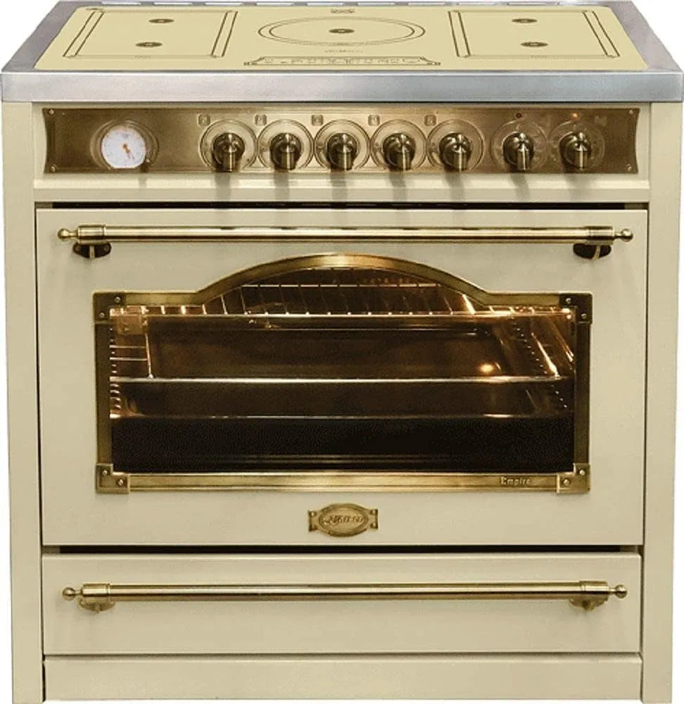 Kaiser, Komfurer, Empire HC 93655 Retro komfur med induktion kogeplade 90cm Elfenbenskapsel, Sort, 90cm, 220 × 400 mm, 3, 0 kW, 6 kW