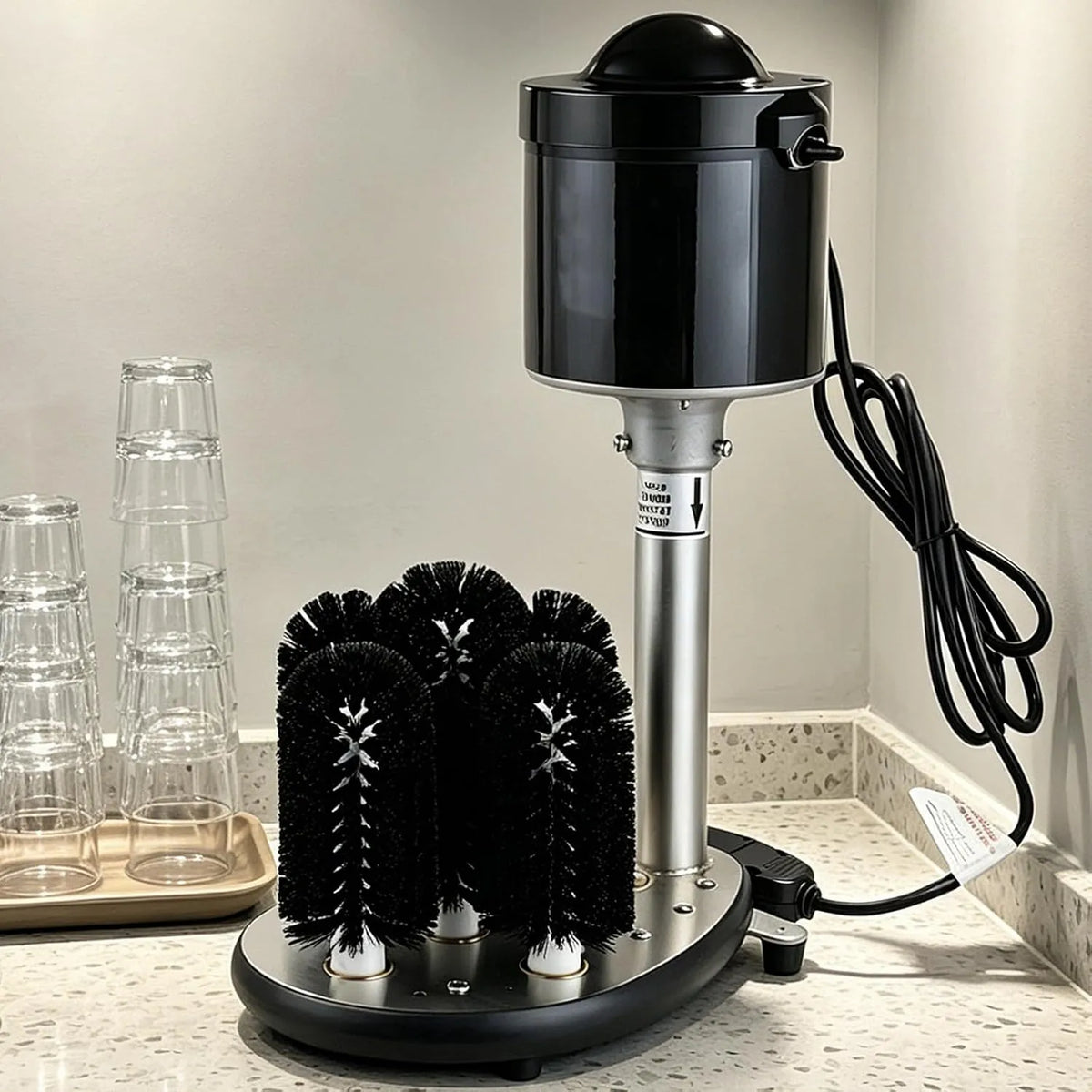 vnmudzeo, Glasopvaskemaskiner, Elektrisk kommerciel glasdispenser - 5 børster, 1 / 3 Ps motor, 600 kopper / H, Gennemsigtig, 10 cm, 240 rpm