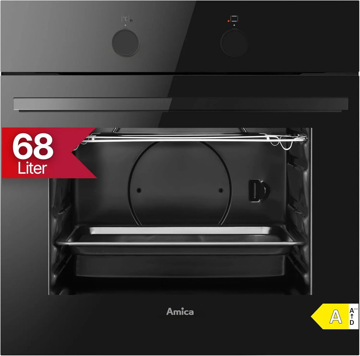 Amica, Ovne, build- in ovn 68 L 59, 5x59, 5x57, 5 cm Steam Clean ABE 94110 S, Sort / sølv, 68 L, 5 cm